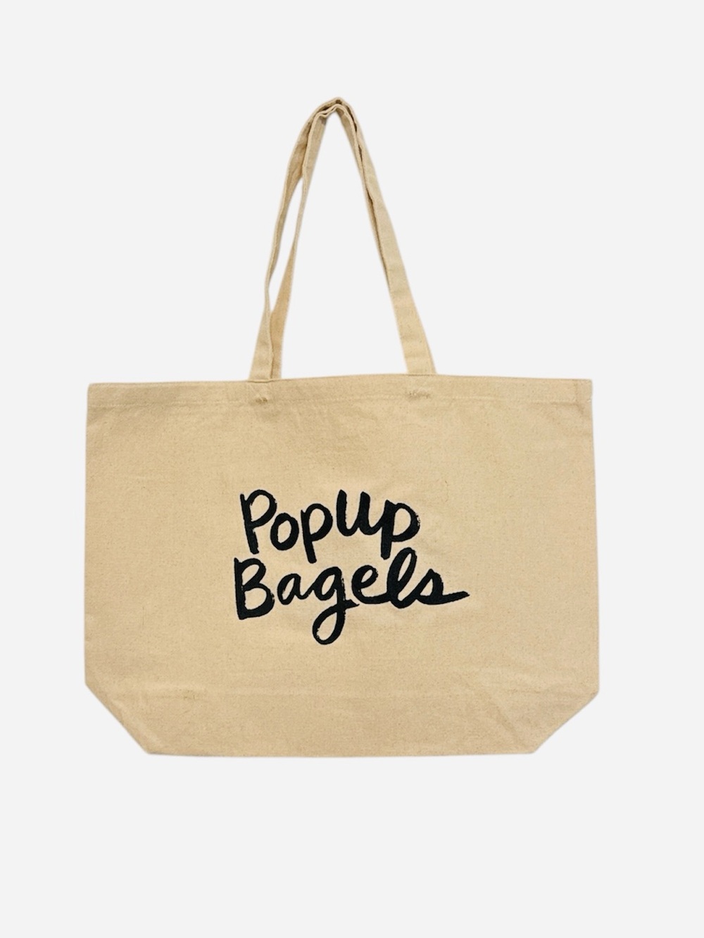 Pop Up Bagels Canvas Tote Bag Cream Black Logo Reusable Shopper New No Tag